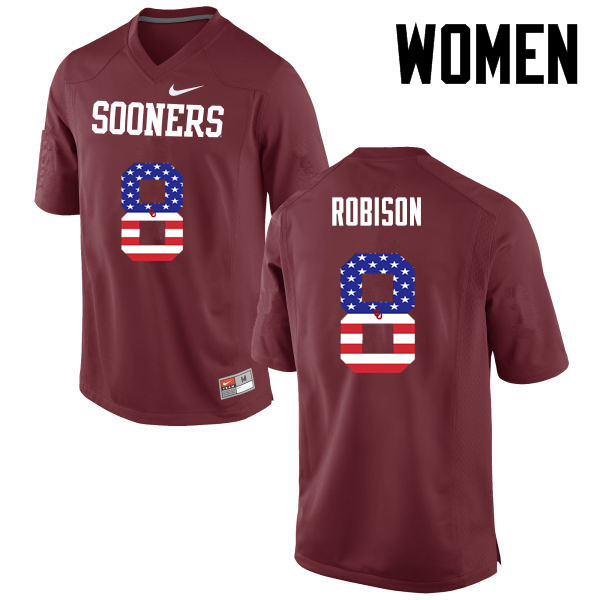 Women Oklahoma Sooners #8 Chris Robison College Football USA Flag Fashion Jerseys-Crimson - Click Image to Close